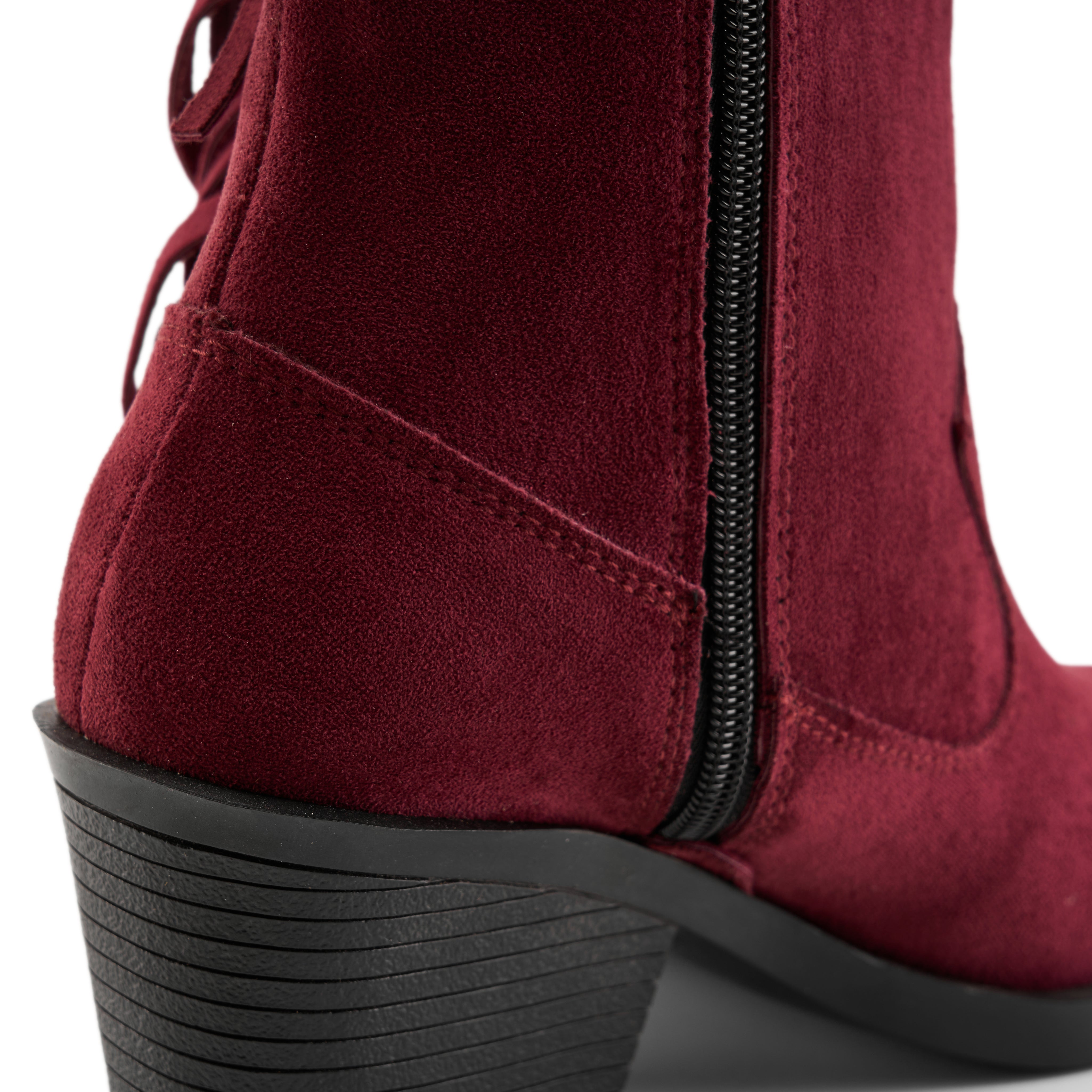 Suede-Finish Fringed Cowboy Boots - Maroon