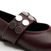 Round Toe Studded Flats - Maroon