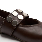 Round Toe Studded Flats - Brown