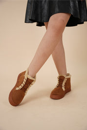 Suede Sherpa Ankle Boots - Camel