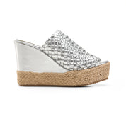 Crisscross Espadrille Wedges - Silver
