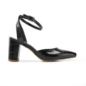 Croc-Effect Pointed Heels - Black