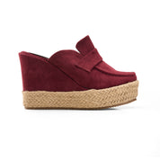 Suede Espadrille Mules - Maroon
