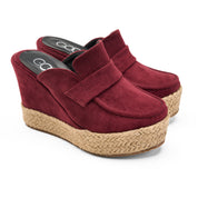 Suede Espadrille Mules - Maroon