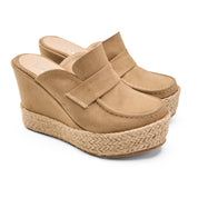 Suede Espadrille Mules - Cafe