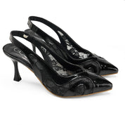 Lace Slingback Heels - Black