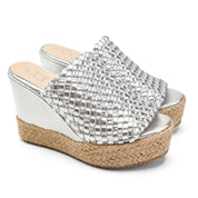 Crisscross Espadrille Wedges - Silver