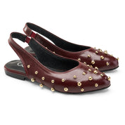 Studded Slingback Flats - Maroon