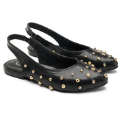Studded Slingback Flats - Black