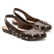 Studded Slingback Flats - Brown