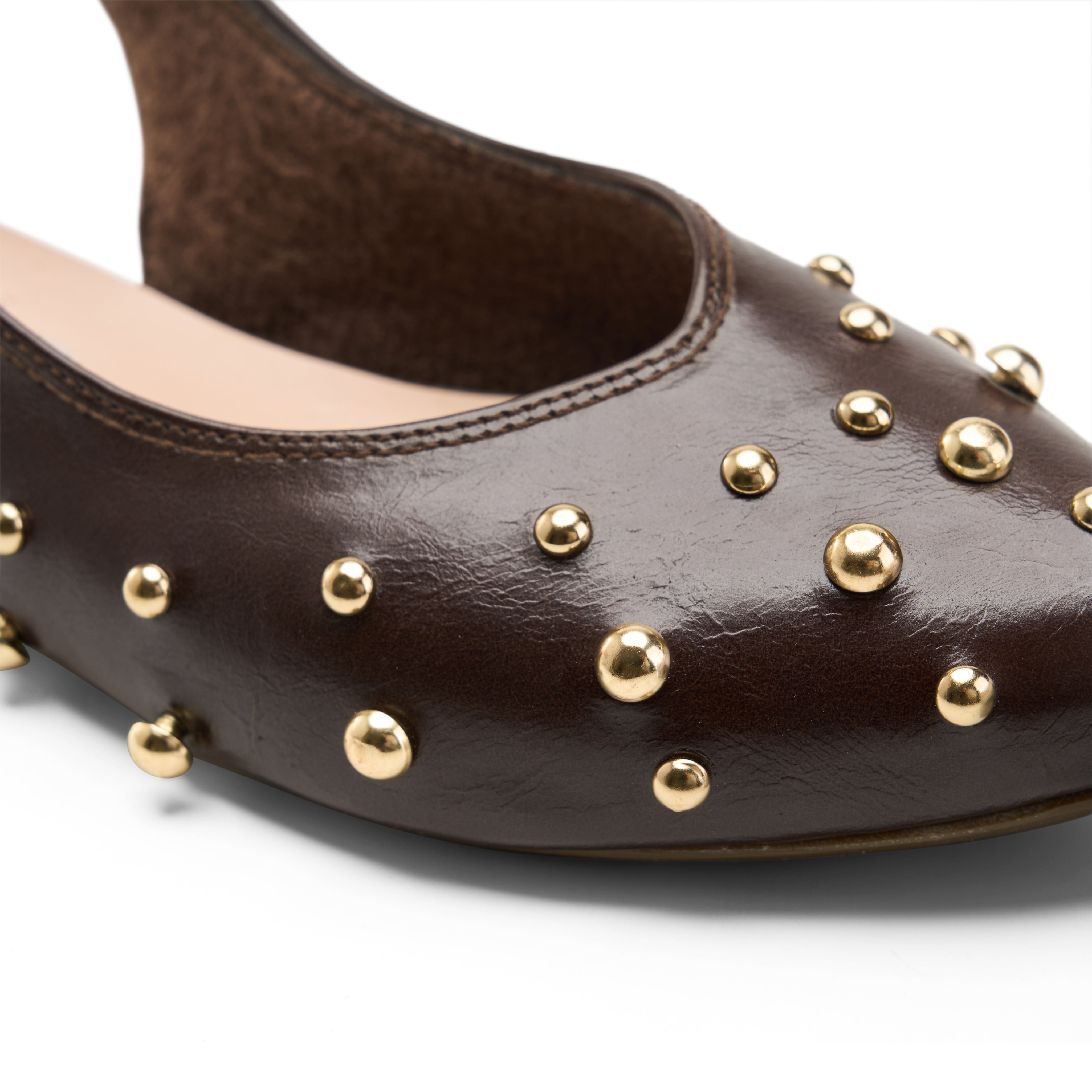 Studded Slingback Flats - Brown