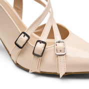 Multi-Strap Pointed Heels - Beige