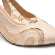 Lace Slingback Heels - Beige