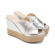 Metallic Espadrille Wedges - Silver