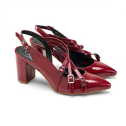 Multi-Strap Pointed Heels - Maroon
