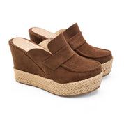 Suede Espadrille Mules - Brown