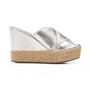 Metallic Espadrille Wedges - Silver