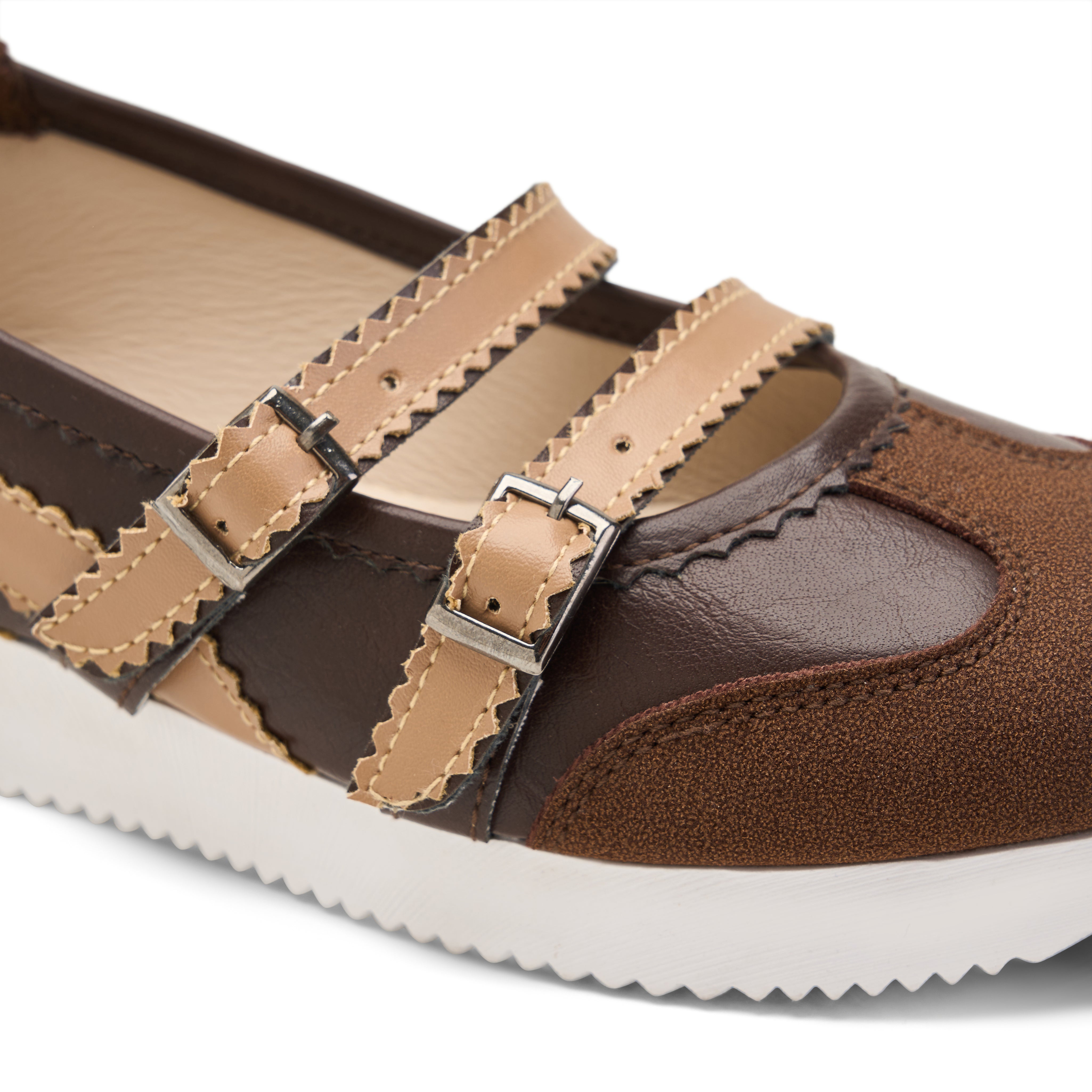 Multi-Strap Buckle Flats - Brown