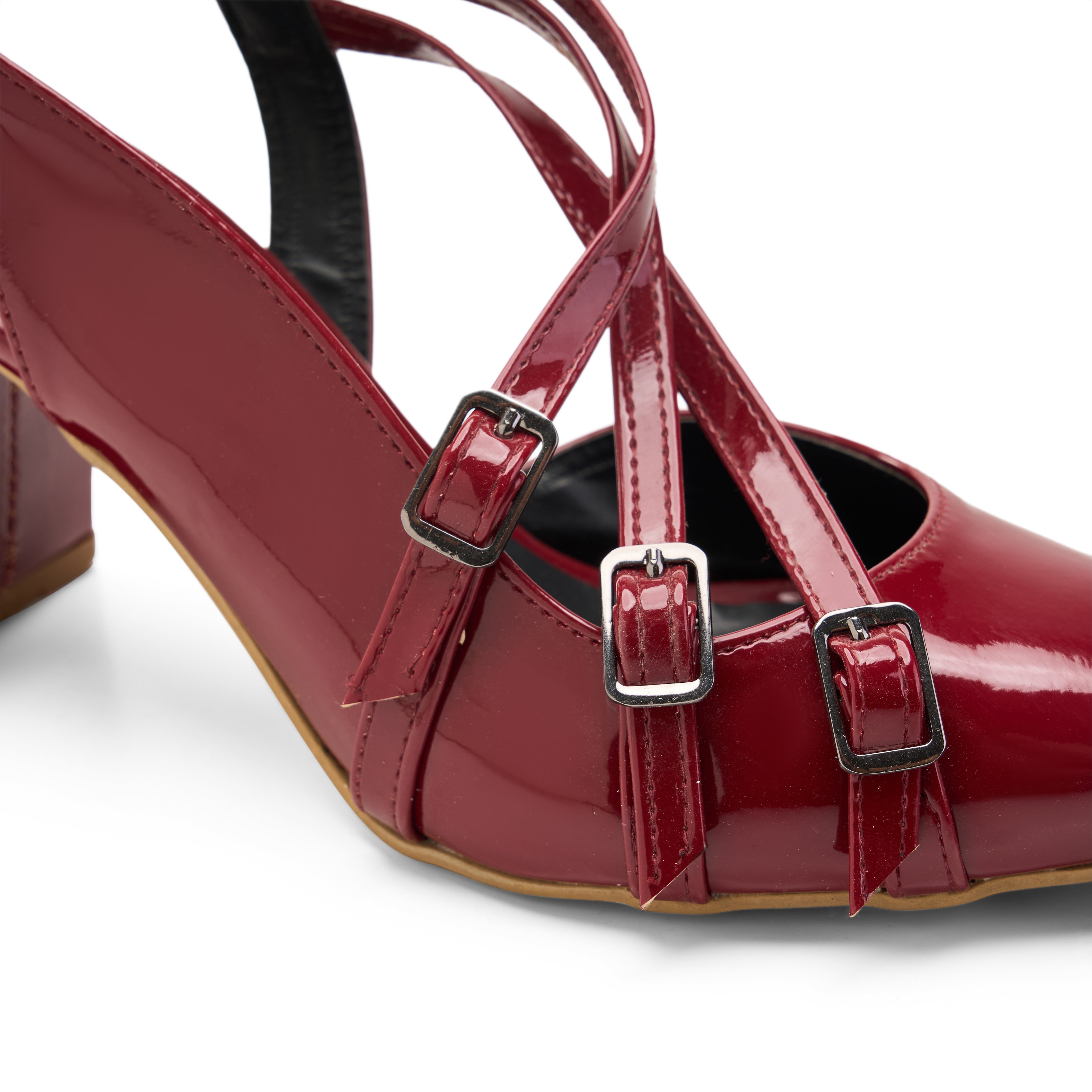 Multi-Strap Pointed Heels - Maroon