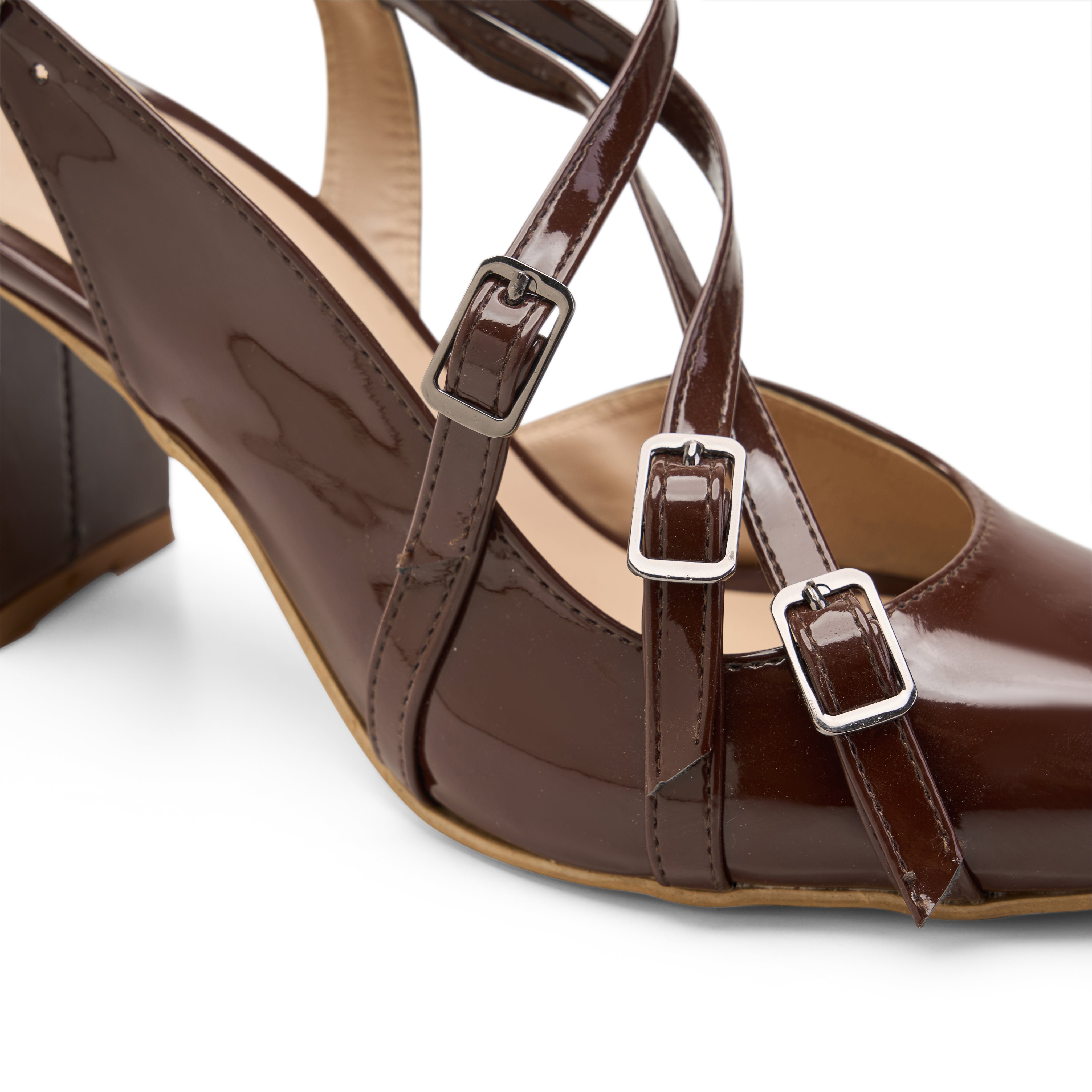 Multi-Strap Pointed Heels - Brown