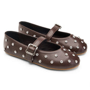 Rhinestone Studded Ballet Flats - Brown