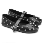 Rhinestone Studded Ballet Flats - Black