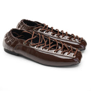 Ghillie Laced Flat Pumps - Brown