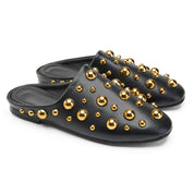 Spherical Hardware Flat Mules - Black