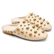 Spherical Hardware Flat Mules - Beige