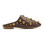 Spherical Hardware Flat Mules - Brown