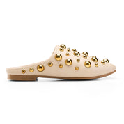 Spherical Hardware Flat Mules - Beige
