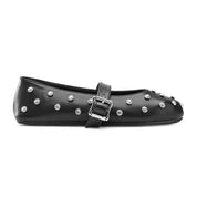 Rhinestone Studded Ballet Flats - Black