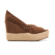 Suede Peep-Toe Platform Wedges - Brown