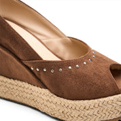 Suede Peep-Toe Platform Wedges - Brown