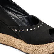 Suede Peep-Toe Platform Wedges - Black