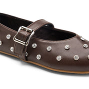 Rhinestone Studded Ballet Flats - Brown