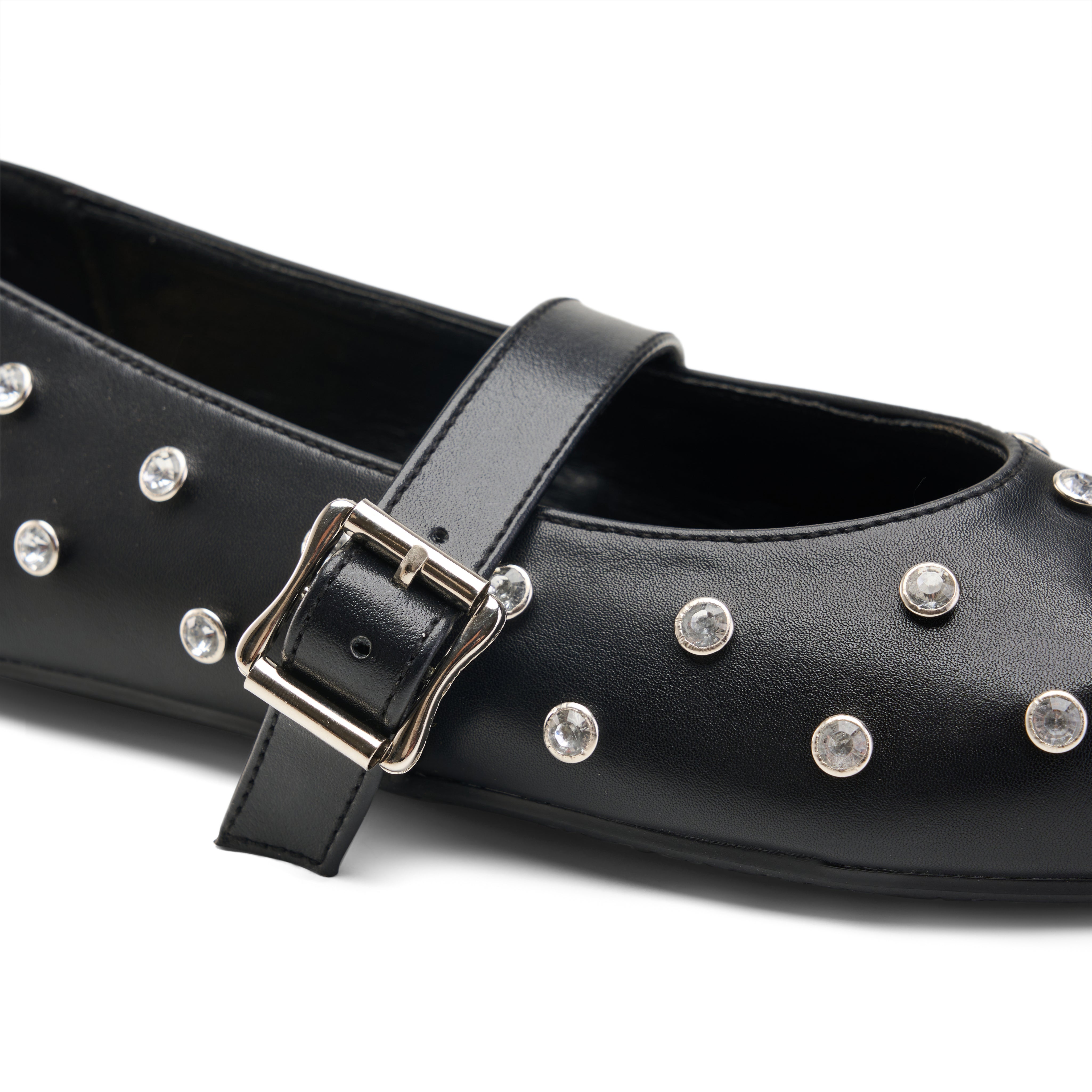 Rhinestone Studded Ballet Flats - Black