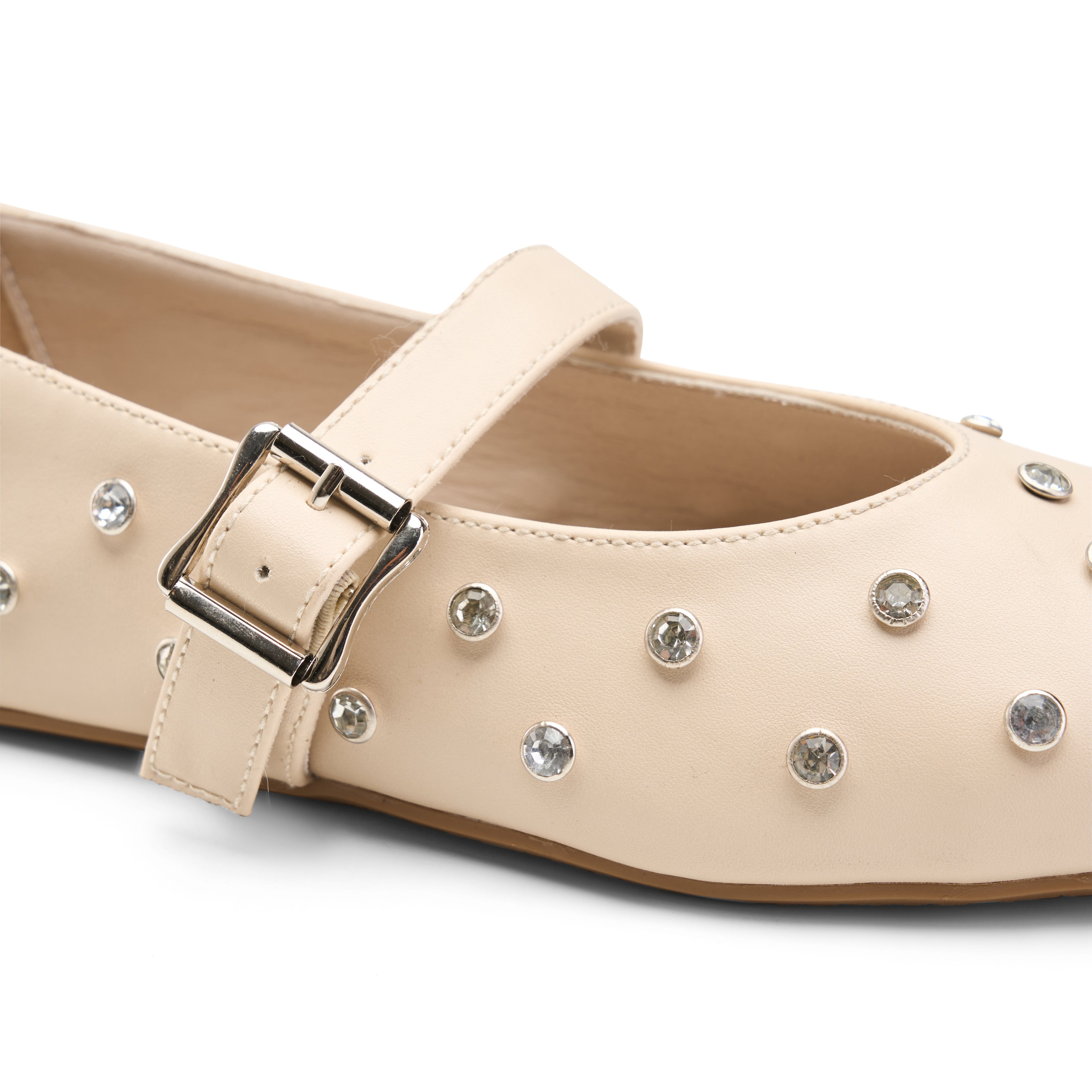 Rhinestone Studded Ballet Flats - Beige