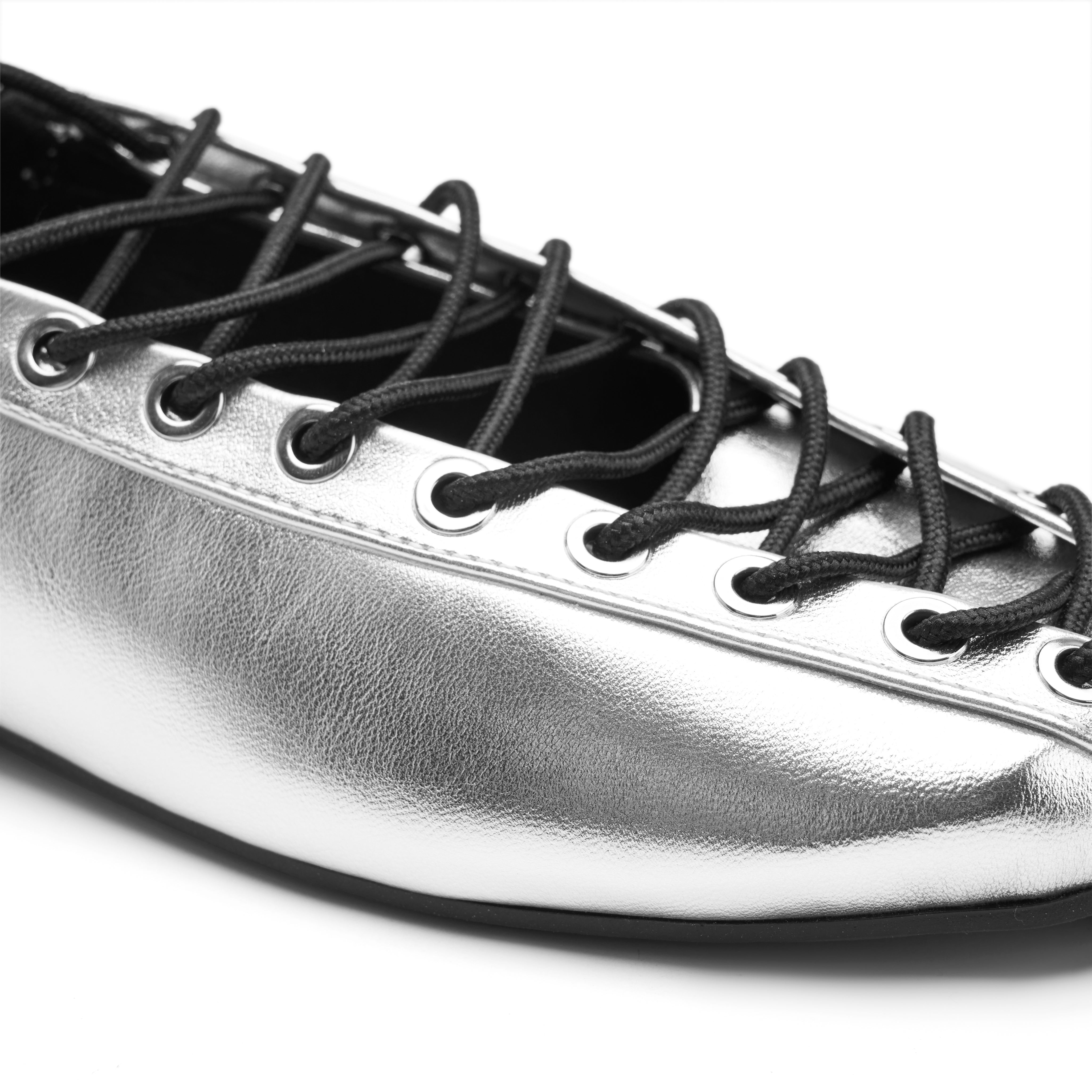 Ghillie Laced Flat Pumps - Silver