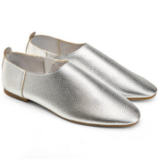 Textured Metallic Pointed-Toe Flats - Silver