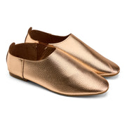 Textured Metallic Pointed-Toe Flats - Rose Gold