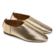 Textured Metallic Pointed-Toe Flats - Gold