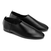 Textured Metallic Pointed-Toe Flats - Black