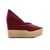 Suede Peep-Toe Platform Wedges - Maroon