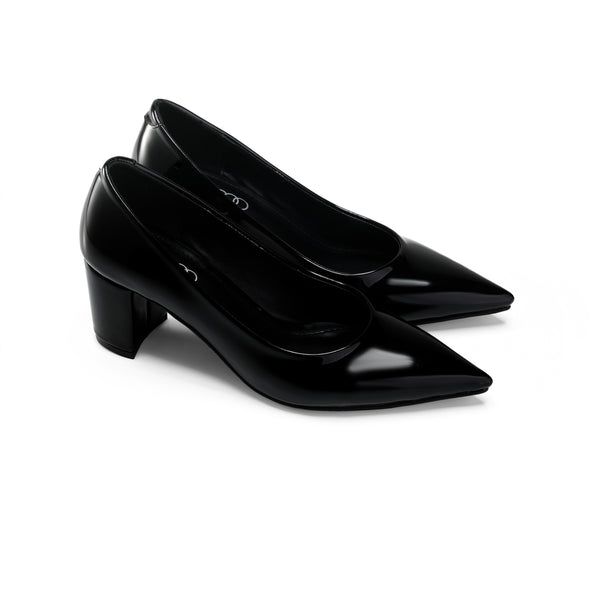 Patent Leather Pointed Toe Heels - Black