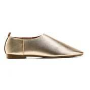 Textured Metallic Pointed-Toe Flats - Gold