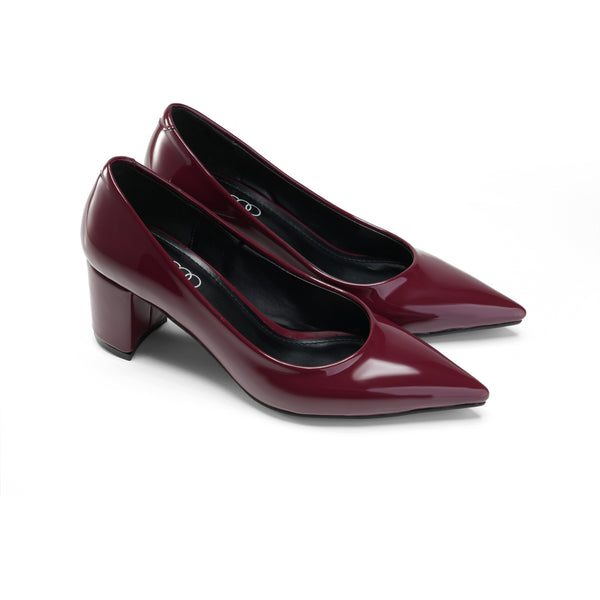 Patent Leather Pointed Toe Heels - Maroon