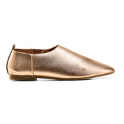 Textured Metallic Pointed-Toe Flats - Rose Gold