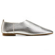 Textured Metallic Pointed-Toe Flats - Silver