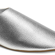 Textured Metallic Pointed-Toe Flats - Silver
